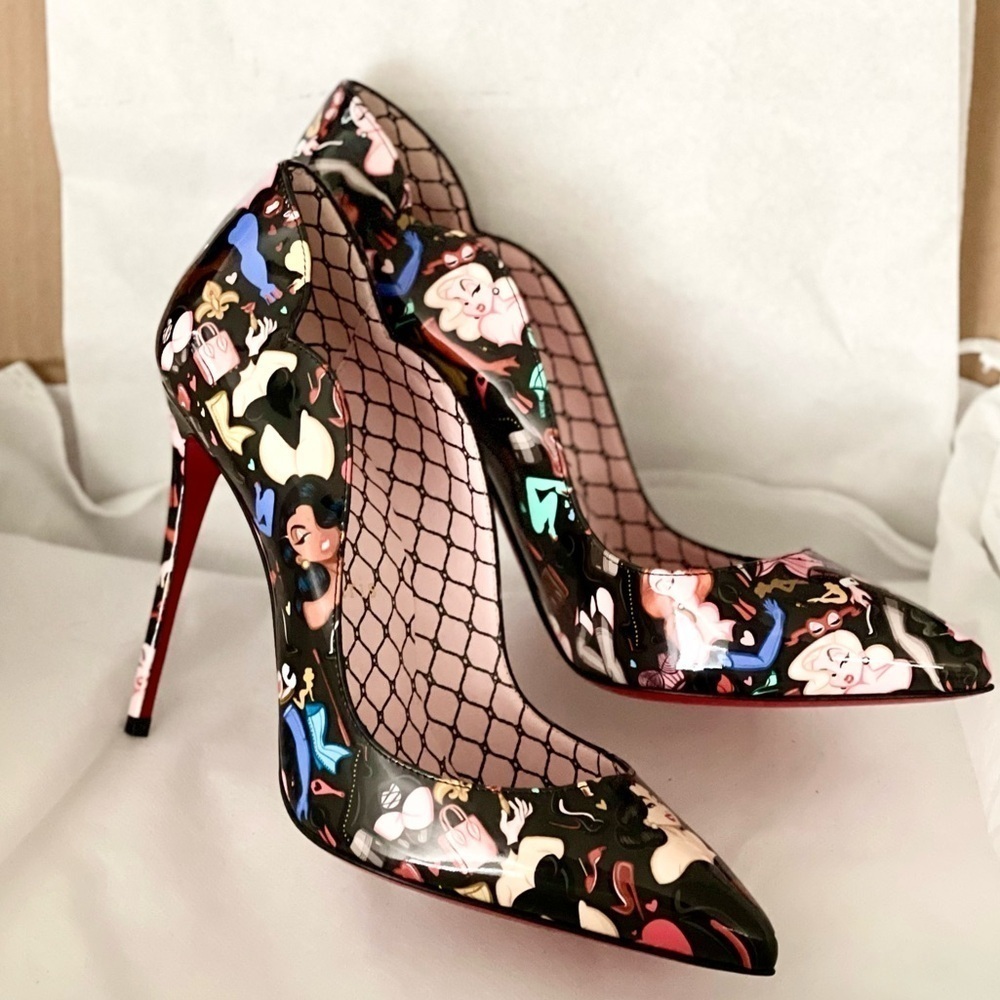 Christian Louboutin HotChick 100 pump Blk Patent Multi “Bored Lin Resille EU37.5 - Picture 8 of 14